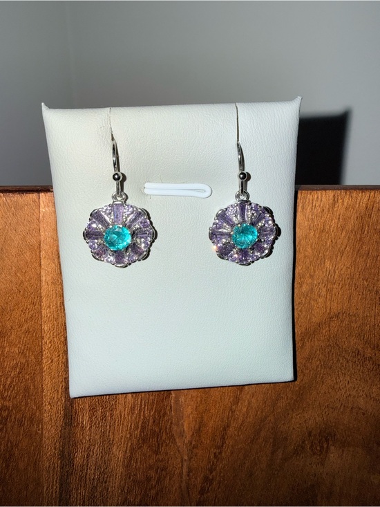 Jewelry - Sterling Silver Purple and Teal Floral Drop Earrings